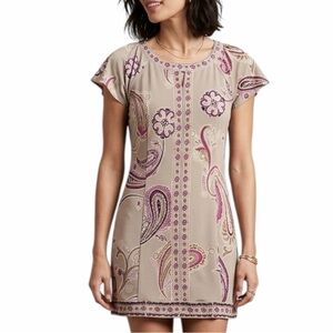 Alfani Grey & Purple Paisley Beaded Tunic Mini Dress - S